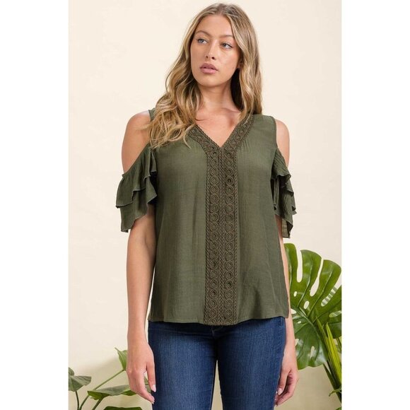 MIX MEDIA CROCHET FRONT COLD SHOULDER - Picture 7 of 8